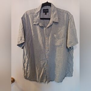 Lucky Brand Mens XL Linen Rayon Button Down Layering Well Loved Short Sleeve